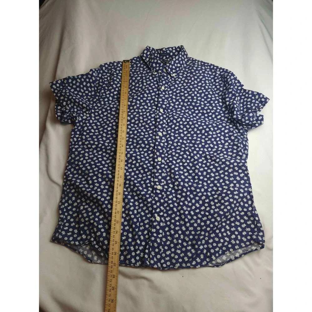 Rye By Hawker Rye Shirt Mens Large Short Blue White Floral Print Woven Casual